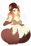  anthro big_breasts bra breasts brown_fur brown_hair canine chastity cleavage clothed clothing female fox fur hair hi_res hybrid long_hair looking_at_viewer mammal navel red_panda rina simple_background smile solo thick_thighs underwear vexstacy white_background white_fur wide_hips 