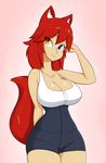  2016 animal_humanoid breasts canine cleavage clothed clothing female fox fox_humanoid fox_tail hair heterochromia hi_res human humanoid kaitlin mammal portrait red_hair simple_background skecchiart solo three-quarter_portrait 