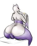  absurd_res anthro butt female hi_res looking_at_viewer looking_back mienshao nintendo pok&eacute;mon pussy quin-nsfw red_eyes simple_background smile solo video_games white_background 