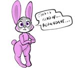  anthro buckteeth bunny_costume clothed clothing cute dialogue disney easter english_text female fur grey_fur holidays isackthepancake judy_hopps lagomorph long_ears looking_at_viewer mammal purple_eyes rabbit simple_background solo speech_bubble standing teeth text white_background zootopia 