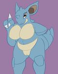  &lt;3 anthro big_breasts blue_skin breasts claws eyelashes female grey_eyes half-closed_eyes hi_res looking_at_viewer mammal navel nidoqueen nintendo nude pok&eacute;mon posexe pussy scalie seductive simple_background slightly_chubby smile solo standing video_games white_sclera 