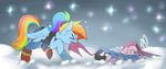  2016 absurd_res crossover dragging duo equine female friendship_is_magic hi_res horse mammal my_little_pony pegasus pinkamena_(mlp) pinkie_pie_(mlp) pony ponytail rainbow_dash_(mlp) sans_(undertale) snow thegreatrouge undertale undyne video_games wings 