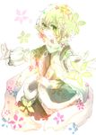  arm_warmers blonde_hair cherry_blossoms coat colorful curly_hair danmaku eyelashes green_eyes highres jealousy_of_the_kind_and_lovely kagari6496 magic mizuhashi_parsee outstretched_arms simple_background sketch solo spell touhou white_background 
