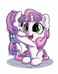  2016 blue_eyes bobdude0 cub cutie_mark duo equine eye_contact female feral flurry_heart_(mlp) friendship_is_magic green_eyes hair hi_res hooves horn mammal multicolored_hair my_little_pony open_mouth pink_hair purple_hair signature simple_background sweetie_belle_(mlp) two_tone_hair unicorn white_background winged_unicorn wings young 