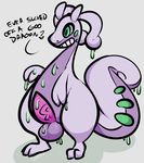  2016 balls cute dialogue digital_media_(artwork) dragon english_text erection feral gastropod goodra green_eyes hi_res male nintendo nude penis pink_penis pok&eacute;mon purple_body scalie sheep_(artist) simple_background slime smile solo teeth text thick_tail vein veiny_penis video_games white_background 