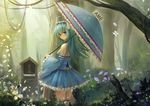  antiquewhite blue_eyes choker dress flowers forest headband lolita_fashion original petals shrine thighhighs tree umbrella xiaoyin_li 