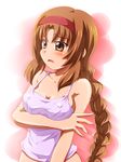  blush braid breasts brown_eyes brown_hair d-frag! hairband large_breasts long_hair school_uniform shishinon solo takao_(d-frag!) 