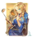  2015 3boys absurdres aqua_eyes armor belt blonde_hair blush book book_holster braid breasts chilchuck cleavage contrapposto dungeon_meshi elf green_eyes highres holster hood hoodie kakiman ladle laios_(dungeon_meshi) large_breasts long_hair looking_at_another marcille multiple_boys pointy_ears pouch senshi_(dungeon_meshi) solo_focus standing tasting twin_braids vomiting 
