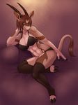  ajna antelope anthro big_breasts bra breasts brown_eyes brown_hair clothed clothing female hair hi_res horn lingerie looking_at_viewer mammal navel panties pinup pose simple_background skimpy solo underwear wide_hips 