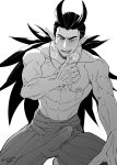  1boy artist_name blush dragon_quest dragon_quest_builders_2 erection erection_under_clothes greyscale heavy_breathing highres large_penis locksuke long_hair male_focus monochrome muscle nipples open_mouth penis pointy_ears sidoh_(dqb2) simple_background solo tongue tongue_out twitter_username veins white_background 
