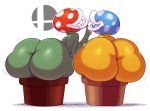  2018 alternate_color ambiguous_gender big_breasts big_butt blush breasts butt drooling duo eyeless female flora_fauna grin hi_res huge_butt humanoid mario_bros nintendo not_furry open_mouth open_smile piranha_plant plant rear_view saliva side_boob simple_background smile sssonic2 super_smash_bros super_smash_bros._ultimate teeth video_games white_background 