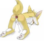  all_fours anal anal_masturbation anal_penetration anus backsack balls brown_eyes butt canine cum cum_while_penetrated cumshot dildo fennec fox fur head_down male mammal masturbation nanashi_(pixiv) orgasm paws penetration penis sex_toy simple_background solo teeth toying_self translucent white_background yellow_fur 