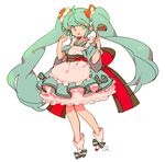  :d ahoge anpolly apron aqua_eyes aqua_hair boots dress full_body hatsune_miku ladle lolita_fashion long_hair looking_at_viewer open_mouth sash signature simple_background smile solo twintails very_long_hair vocaloid white_background 