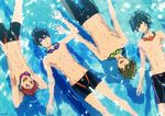  all_male black_hair blush brown_eyes free! goggles green_eyes green_hair group high_speed! kirishima_ikuya male maruko_tatsunari nanase_haruka pool red_eyes red_hair scan shiina_asahi swimsuit tachibana_makoto topless water 