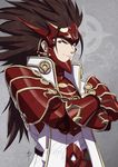  armor artist_name brown_eyes brown_hair crossed_arms daniel_macgregor fire_emblem fire_emblem_if gloves grey_background long_hair male_focus manly ryouma_(fire_emblem_if) solo 