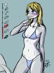  anthro blonde_hair blue_eyes blush breasts cetacean clothed clothing dickgirl dolphin freckles hair intersex jamie_(ldr) ldr mammal marine solo swimsuit 