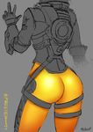  ass badcompzero bodysuit commentary from_behind orange_bodysuit overwatch pants signature sketch solo thighs tight tight_pants tracer_(overwatch) 