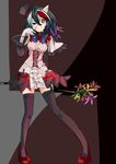  &gt;:) adapted_costume aioi_aoi black_hair black_legwear breasts bright_pupils capelet corset garter_straps gloves hat high_heels highres horn kijin_seija medium_breasts mini_hat mini_top_hat miniskirt multicolored_hair pigeon-toed red_eyes red_hair showgirl_skirt skirt smile solo streaked_hair thighhighs top_hat touhou v-shaped_eyebrows white_hair white_pupils zettai_ryouiki 