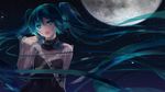  alternate_costume alternate_outfit aqua_eyes bare_shoulders black_dress black_outfit blue_flower bolero dress exposed_shoulders female flower flowing_hair full_moon hatsune_miku long_hair looking_ahead lyiet moon night night_sky open_mouth outdoors rose sidelocks sky sleeveless sleeveless_dress solo strapless strapless_dress tails teal_hair twin twintails up vocaloid waist wind 