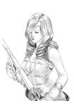  beatrix belt breasts cleavage eyepatch final_fantasy final_fantasy_ix gloves greyscale long_hair monochrome save_the_queen solo sword weapon white_background yotarou_(underdog0827) 