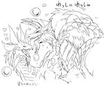  &lt;3 black_and_white bubble capcom duo fanged_wyvern feral fin horn japanese_text leviathan_(mh) monochrome monster_hunter tamamitsune text video_games zinogre 