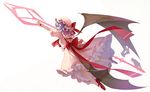  ascot bat_wings bow commentary_request dress fami_(yellow_skies) frilled_shirt frilled_shirt_collar frilled_sleeves frills hat hat_ribbon lavender_hair mary_janes mob_cap pink_dress profile puffy_short_sleeves puffy_sleeves red_bow red_eyes red_ribbon remilia_scarlet ribbon sash shirt shoes short_hair short_sleeves skirt skirt_set solo spear_the_gungnir touhou wings wrist_cuffs 