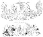  &lt;3 black_and_white capcom duo fanged_wyvern feral fin horn japanese_text leviathan_(mh) monochrome monster_hunter tamamitsune text video_games zinogre 