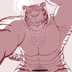  abs bont1age feline looking_at_viewer male mammal muscular nude pecs penis precum simple_background solo tiger tongue tongue_out 