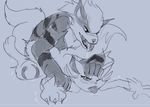  anthro arcanine digimon duo female from_behind_position male male/female monochrome nintendo pok&eacute;mon renamon sex sketch tongue tongue_out ungulatr video_games 