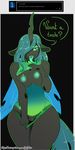  2016 anthro anthrofied areola arnachy bedroom_eyes big_breasts breasts changeling clothed clothing clothing_lift dialogue english_text female friendship_is_magic green_eyes green_hair hair hair_over_eye half-closed_eyes hi_res horn long_hair long_tongue looking_at_viewer my_little_pony nipples open_mouth panties pussy queen_chrysalis_(mlp) seductive shirt shirt_lift solo text tongue tongue_out tumblr underwear wings 