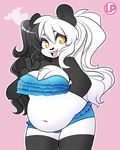  amber_eyes bear belly black_hair cute hair lp mammal panda peace_sign_(disambiguation) slightly_chubby smile stomach white_hair 