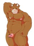  abs balls blush bovine cattle colored erection mammal musclegut muscular nude pecs penis simple_background unknown_artist white_background 