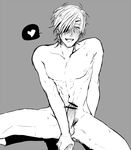  2boys abs anal blush censored drooling erection eyepatch happy_sex huge_penis male_focus monochrome multiple_boys muscle nude pecs penis pov saliva sex size_difference straddling sweat testicles touken_ranbu yaoi 