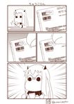  barcode collar comic commentary frown gradient gradient_background highres horns kantai_collection long_hair manga_(object) mittens monochrome moomin muppo northern_ocean_hime price_tag sazanami_konami shinkaisei-kan torn translated twitter_username 