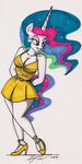  2016 anthro anthrofied breasts cleavage clothed clothing dress equine eyeshadow female friendship_is_magic hi_res high_heels horn makeup mammal my_little_pony newyorkx3 princess_celestia_(mlp) solo sparkles traditional_media_(artwork) winged_unicorn wings 