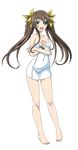  brown_hair full_body green_eyes hair_ribbon highres huang_lingyin infinite_stratos long_hair looking_at_viewer naked_towel open_mouth ribbon solo towel transparent_background twintails yellow_ribbon 