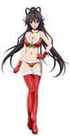  black_hair boots breasts cleavage flustered full_body fur-trimmed_boots fur_trim gloves hand_on_hip highres infinite_stratos long_hair looking_at_viewer medium_breasts navel open_mouth ponytail purple_eyes red_footwear red_gloves red_legwear santa_boots santa_costume santa_gloves shinonono_houki solo thigh_boots thighhighs transparent_background 