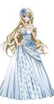  bare_shoulders blonde_hair blue_eyes breasts cecilia_alcott cleavage dress drill_hair flower full_body hair_flower hair_ornament hairband hand_on_hip highres infinite_stratos jewelry long_hair looking_at_viewer medium_breasts ring smile solo strapless strapless_dress transparent_background wedding_band wedding_dress white_dress 