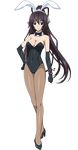  animal_ears black_gloves black_hair breasts bunny_ears bunnysuit cleavage covered_navel elbow_gloves full_body gloves highres infinite_stratos leotard long_hair looking_at_viewer medium_breasts pantyhose ponytail purple_eyes shinonono_houki smile solo transparent_background 