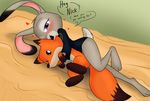  &lt;3 blush buckteeth canine clothing cute dialogue disney female fox fur grey_fur judy_hopps lagomorph long_ears mammal plushie police_uniform rabbit sandwich-anomaly solo suggestive teasing teeth uniform zootopia 