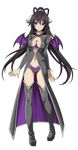 black_footwear black_hair black_legwear boots breasts cleavage full_body halloween_costume highres infinite_stratos long_hair looking_at_viewer medium_breasts navel ponytail purple_eyes shinonono_houki smile solo thigh_boots thighhighs transparent_background wings 