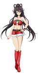  belt black_hair boots full_body hand_on_hip highres infinite_stratos knee_boots long_hair looking_at_viewer miniskirt navel one_eye_closed ponytail purple_eyes red_footwear red_skirt santa_costume shinonono_houki skirt smile solo transparent_background 