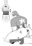  2boys abs ass bara blush bottomless erection happy_sex mask monochrome multiple_boys muscle mxsxe naughty_face pecs penis saliva sitting_on_person straddling testicles tongue yaoi 