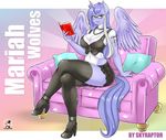  2016 anthro book breasts cleavage clothed clothing crossed_legs equine eyewear fan_character female glasses green_eyes high_heels horn legwear mammal mariah_wolves miniskirt my_little_pony navel neckalce sitting skirt skyraptor solo stockings winged_unicorn wings 