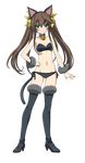  animal_costume animal_ears black_bra black_footwear black_legwear black_panties boots bra breasts brown_hair cat_costume cat_ears cat_tail cleavage full_body fur-trimmed_boots fur_boots fur_trim green_eyes hair_ribbon hand_on_hip highres huang_lingyin infinite_stratos long_hair looking_at_viewer navel panties ribbon side-tie_panties small_breasts smile solo tail thigh_boots thighhighs transparent_background twintails underwear yellow_ribbon 