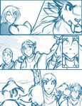  2016 anthro armor cloak clothing comic feline female fur group hair human keidran keiren_(twokinds) keith_keiser male mammal outside saber-toothed_cat simple_background sketch teeth tiger tom_fischbach twokinds webcomic white_background 