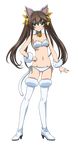  animal_costume animal_ears boots bra breasts brown_hair cat_costume cat_ears cat_tail cleavage full_body fur-trimmed_boots fur_boots fur_trim green_eyes hair_ribbon hand_on_hip highres huang_lingyin infinite_stratos long_hair looking_at_viewer navel panties ribbon side-tie_panties small_breasts smile solo tail thigh_boots thighhighs transparent_background twintails underwear white_bra white_footwear white_legwear white_panties yellow_ribbon 
