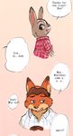  2016 anthro buckteeth canine clothing comic digital_media_(artwork) disney duo female fox fur gideon_grey grey_fur judy_hopps lagomorph long_ears male mammal orange_fur rabbit teeth zootopia 阿爾毛 