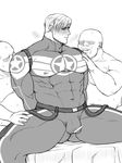  abs age_difference bara bed looking_at_viewer male_focus monochrome multiple_boys muscle mxsxe naughty_face pecs penis restrained steam testicles yaoi 