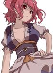  asa_(coco) breasts cleavage expressionless hair_bobbles hair_ornament hand_on_hip japanese_clothes looking_to_the_side medium_breasts obi onozuka_komachi red_eyes red_hair sash short_hair solo touhou two_side_up upper_body 